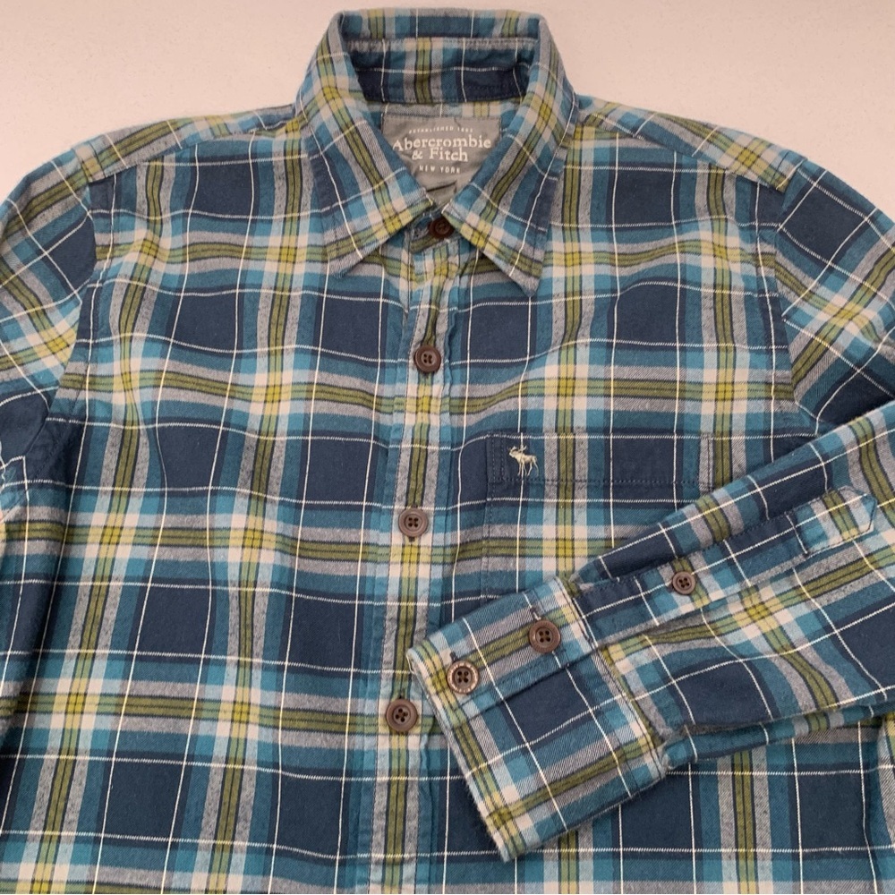 Vintage Abercombie & Fitch Button Down Shirt Men Medium Plaid Logo 100% Cotton